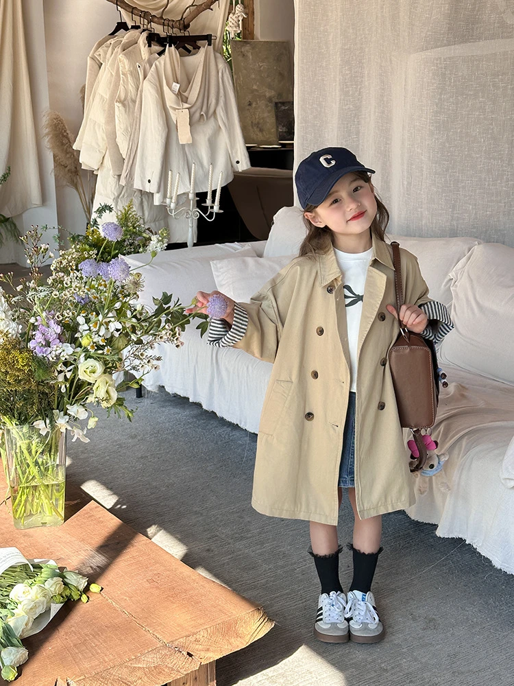 特!【现货】女孩女童韩版秋季洋气中长款风衣外套儿童24S066