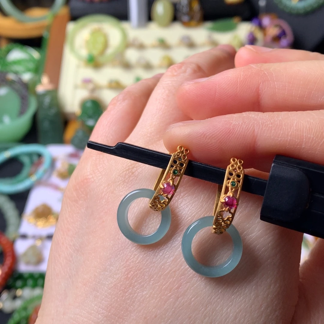 翡翠银S925镶嵌耳饰SL0002