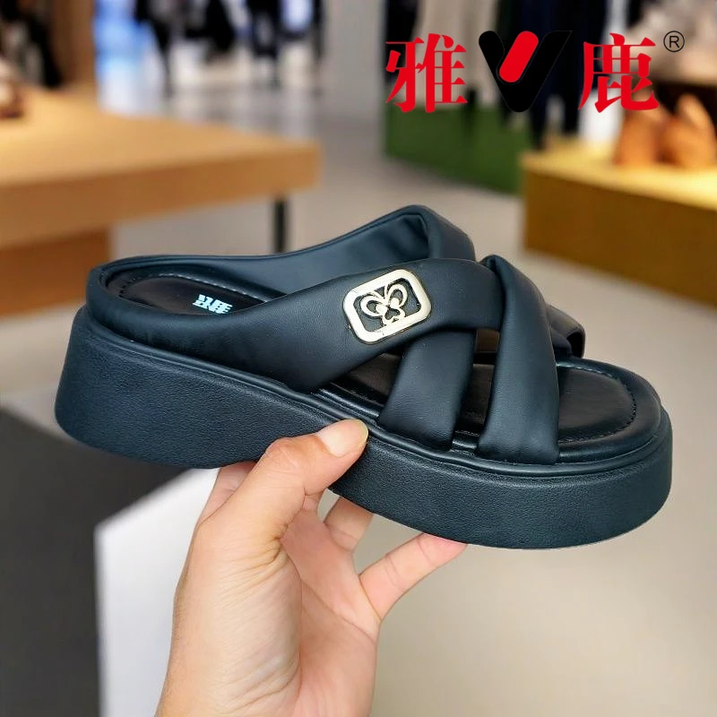 【雅鹿】夏季新款女士凉拖鞋舒适百搭厚底软皮凉鞋时尚外穿拖鞋女