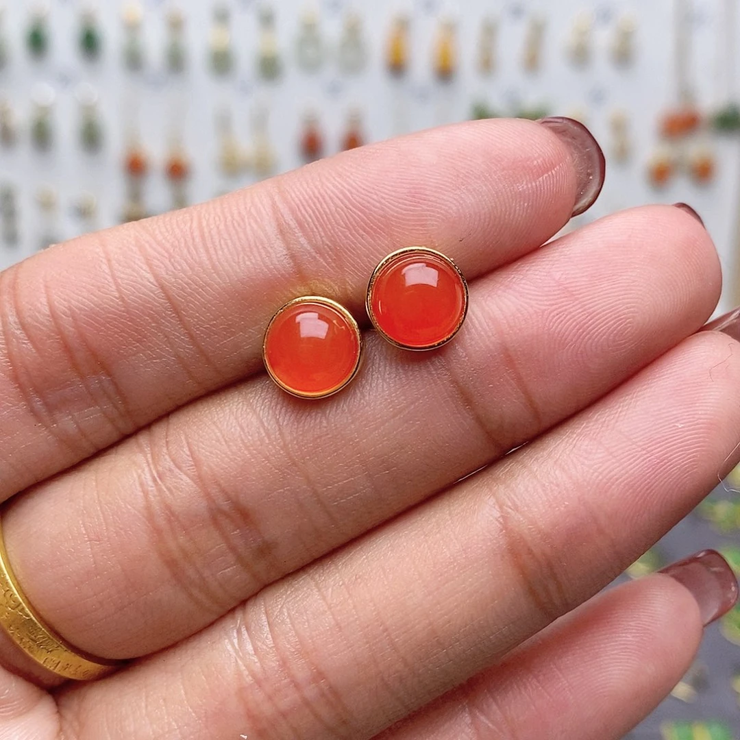 小***白和田玉银S925镶嵌耳饰