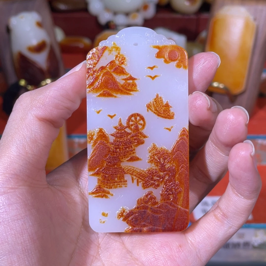 闲***。和田玉未镶嵌挂件