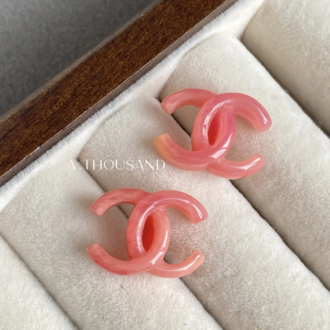 95新 Chanel/香奈儿 粉色亚克力糖果双C耳环-61411151