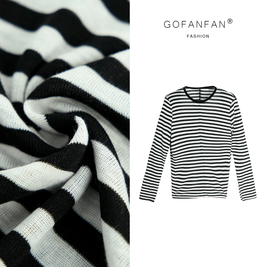 GFFSTUFIO【自在】精极简主义垫肩条纹财阀千金长袖T恤休闲显瘦