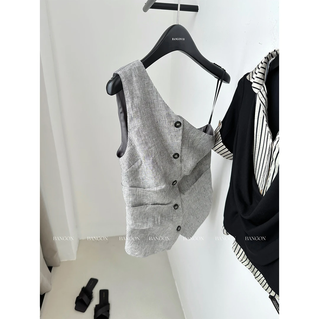 BANGON 不对称吊带背心设计感小众2025年新款气质辣妹风上衣短款