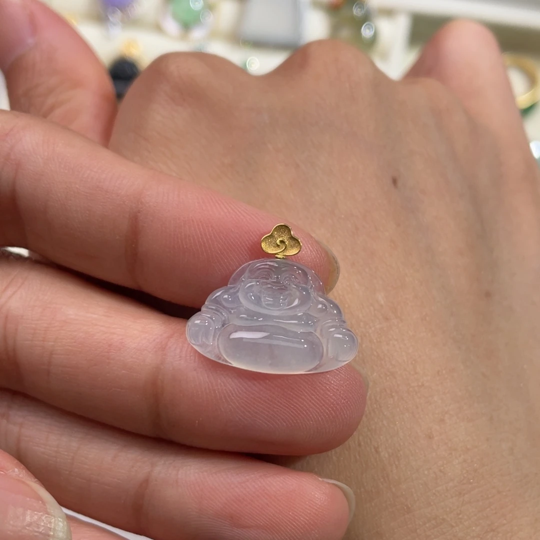 颈饰18K金镶嵌翡翠佛公019