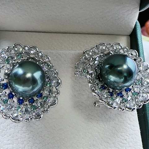 海水珍珠耳饰银S925镶嵌潇*