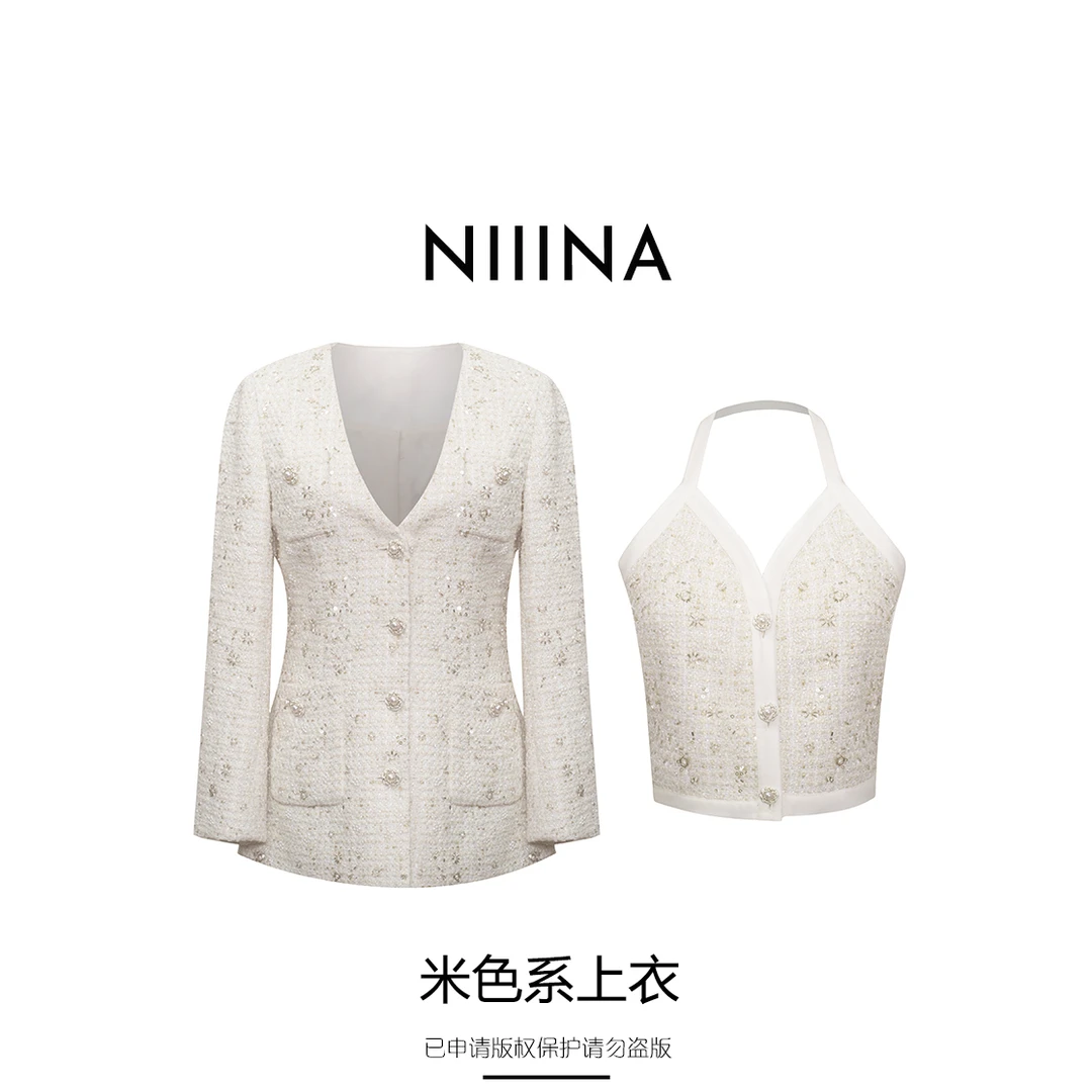 NIIINA设计师小香风马甲气质白色轻奢时尚7032H