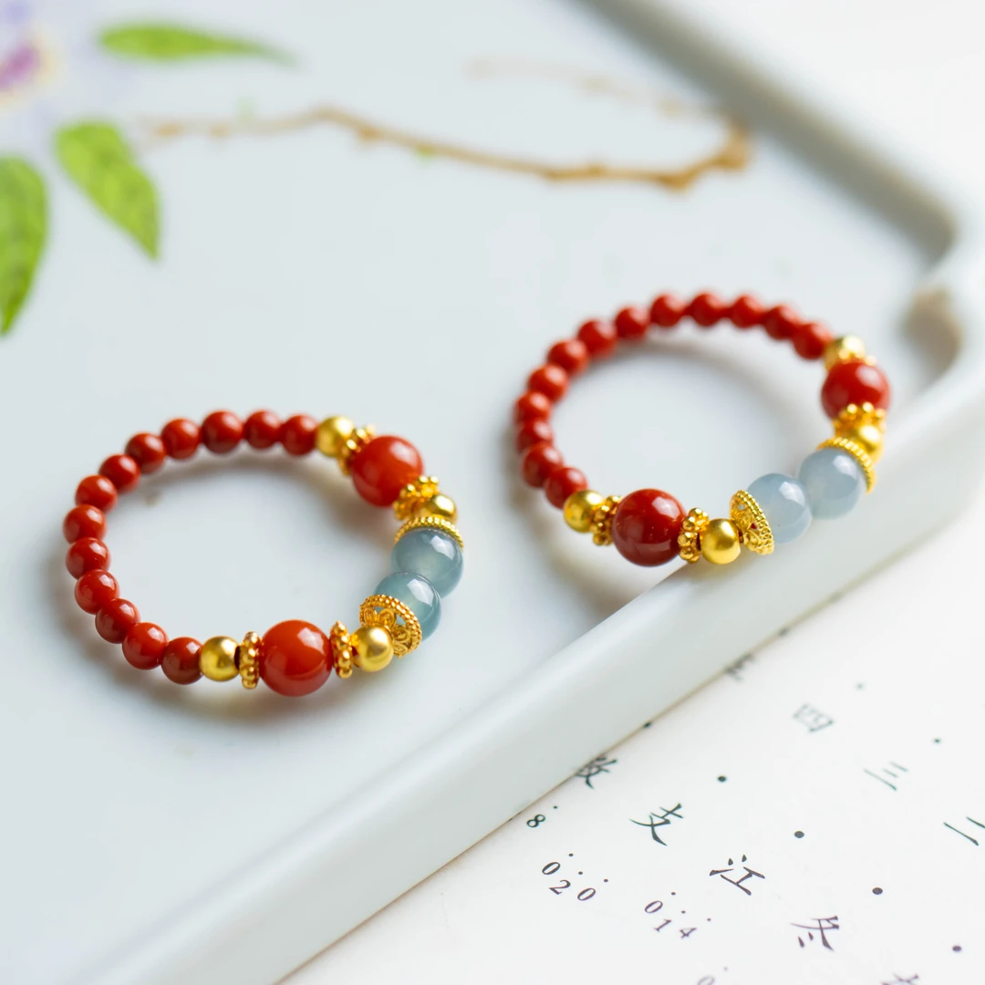 S925银镶嵌南红小米珠弹力戒指（多样性发货 发其一）