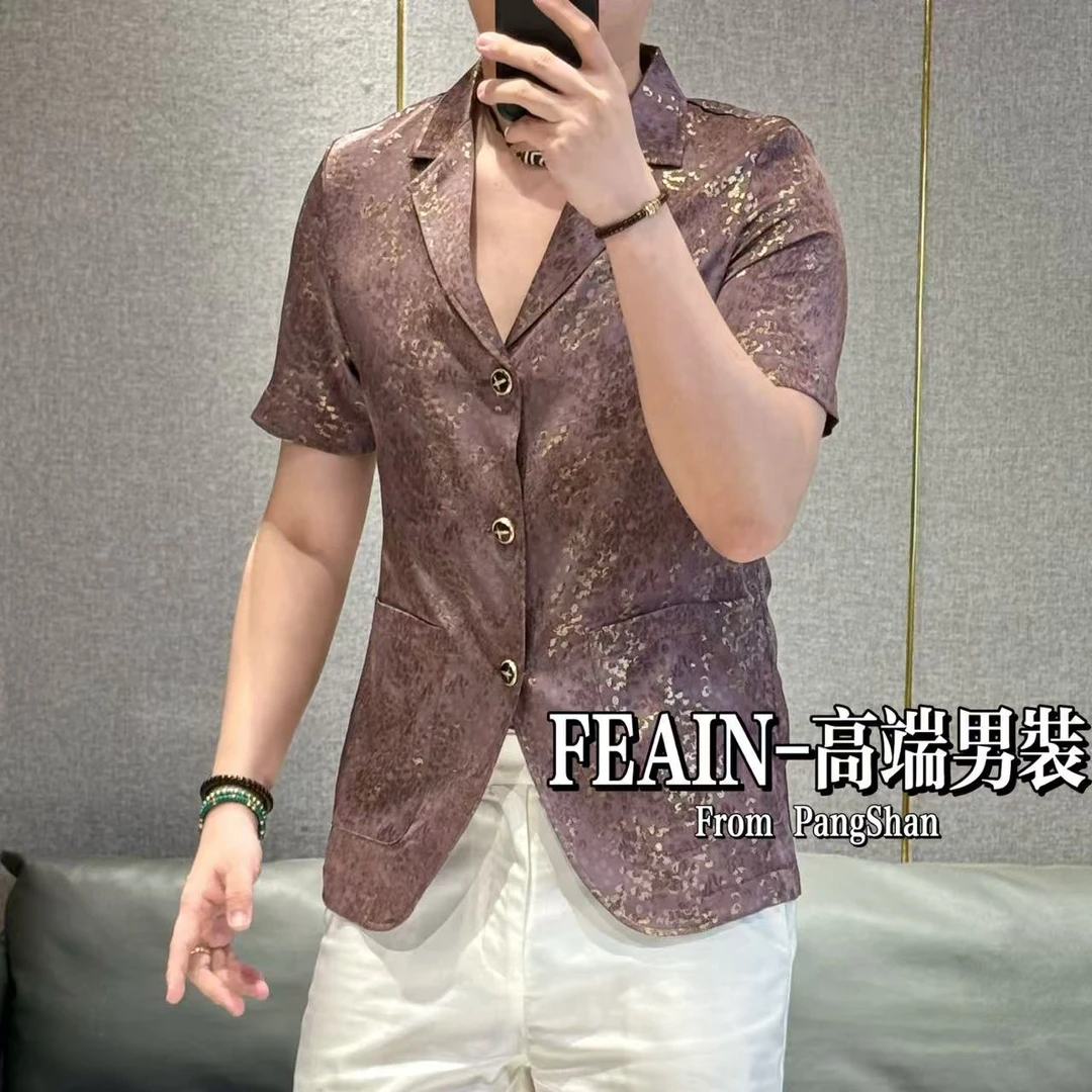 高端定制丝柔贡缎烫金工艺短袖小西装95523