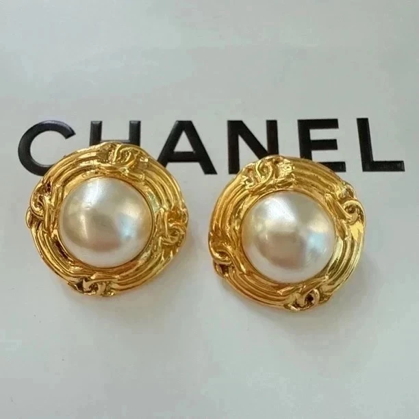 95新 Chanel/香奈儿 Chanel vintage香奈儿中古水波纹珍珠耳夹
