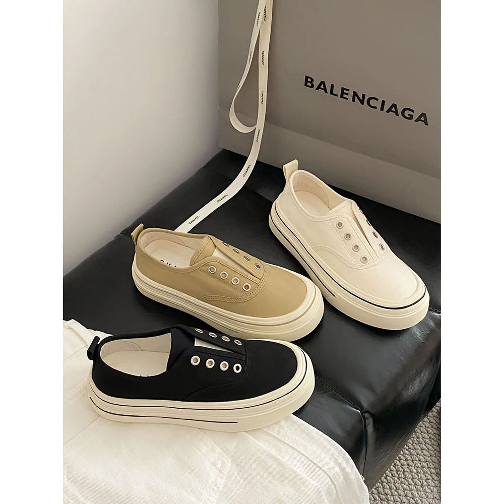 乳胶鞋垫！福利款！百搭小众圆头厚底简约帆布鞋纯色休闲鞋女鞋子