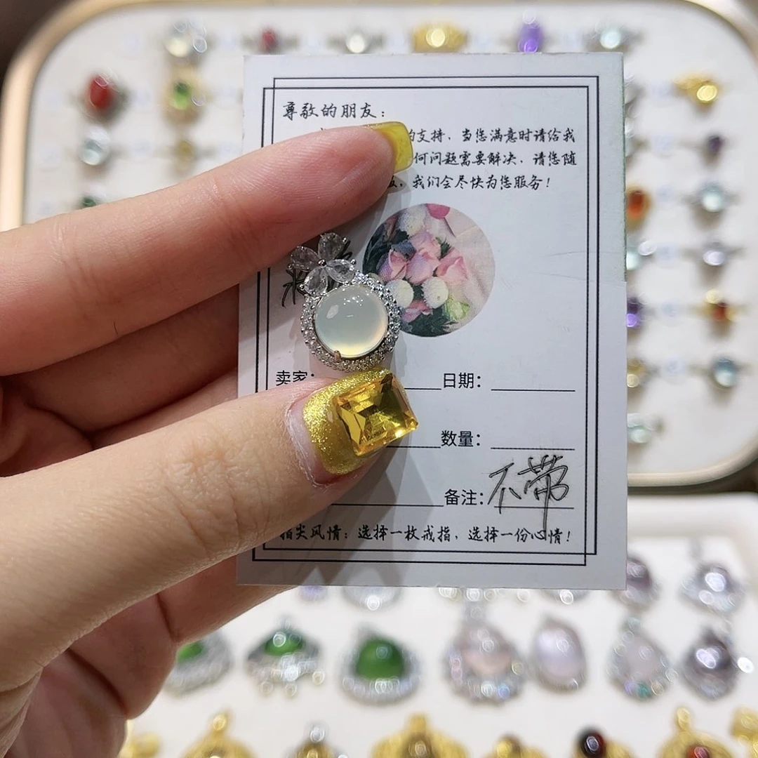 蛇纹石玉戒指银S925镶嵌