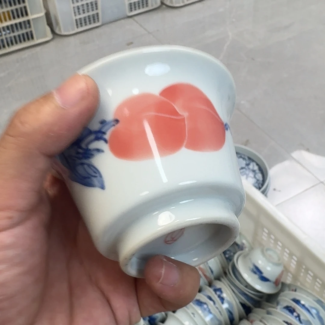 杯手工手绘桃子两才盖碗