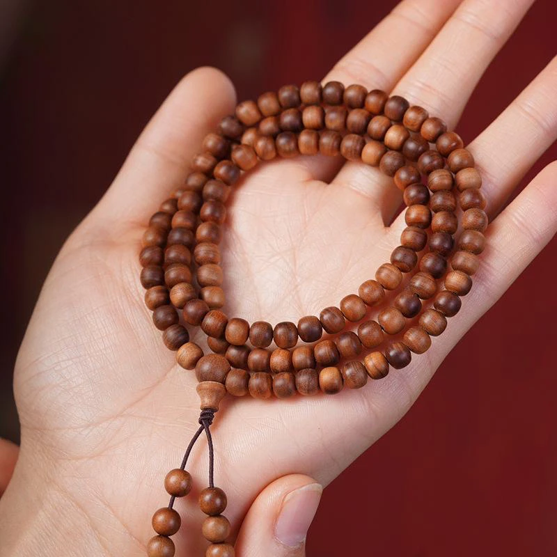 7✖️8印度老山檀香老型桶珠108老料横纹黑肉沉水虎皮纹