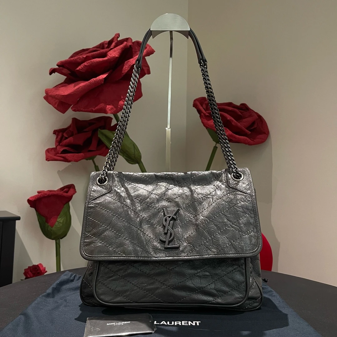 95新 YSL/圣罗兰 大象灰niki大号斜挎包
