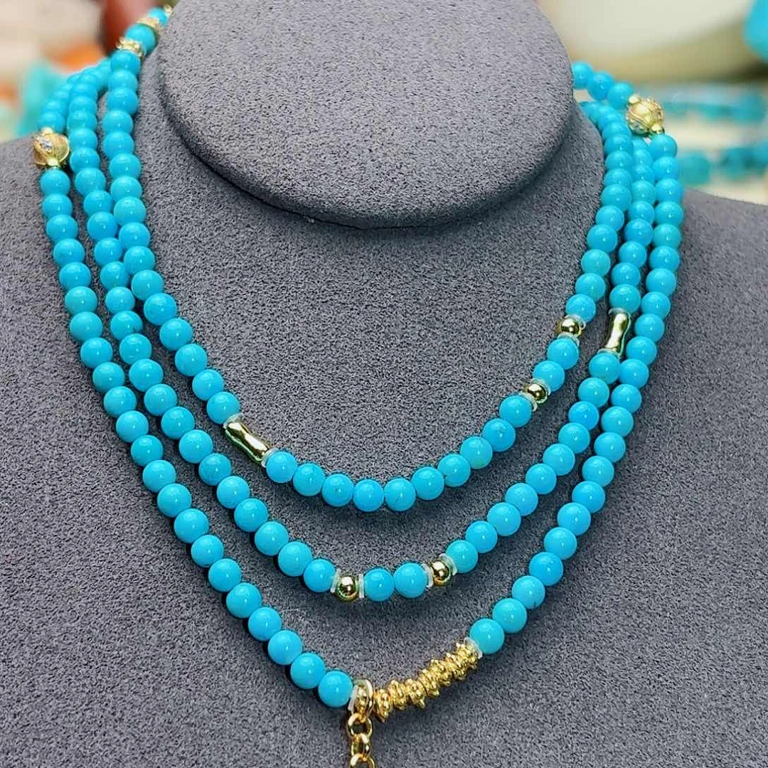 绿松石未镶嵌珠宝奇石精品暴暴蓝毛衣链