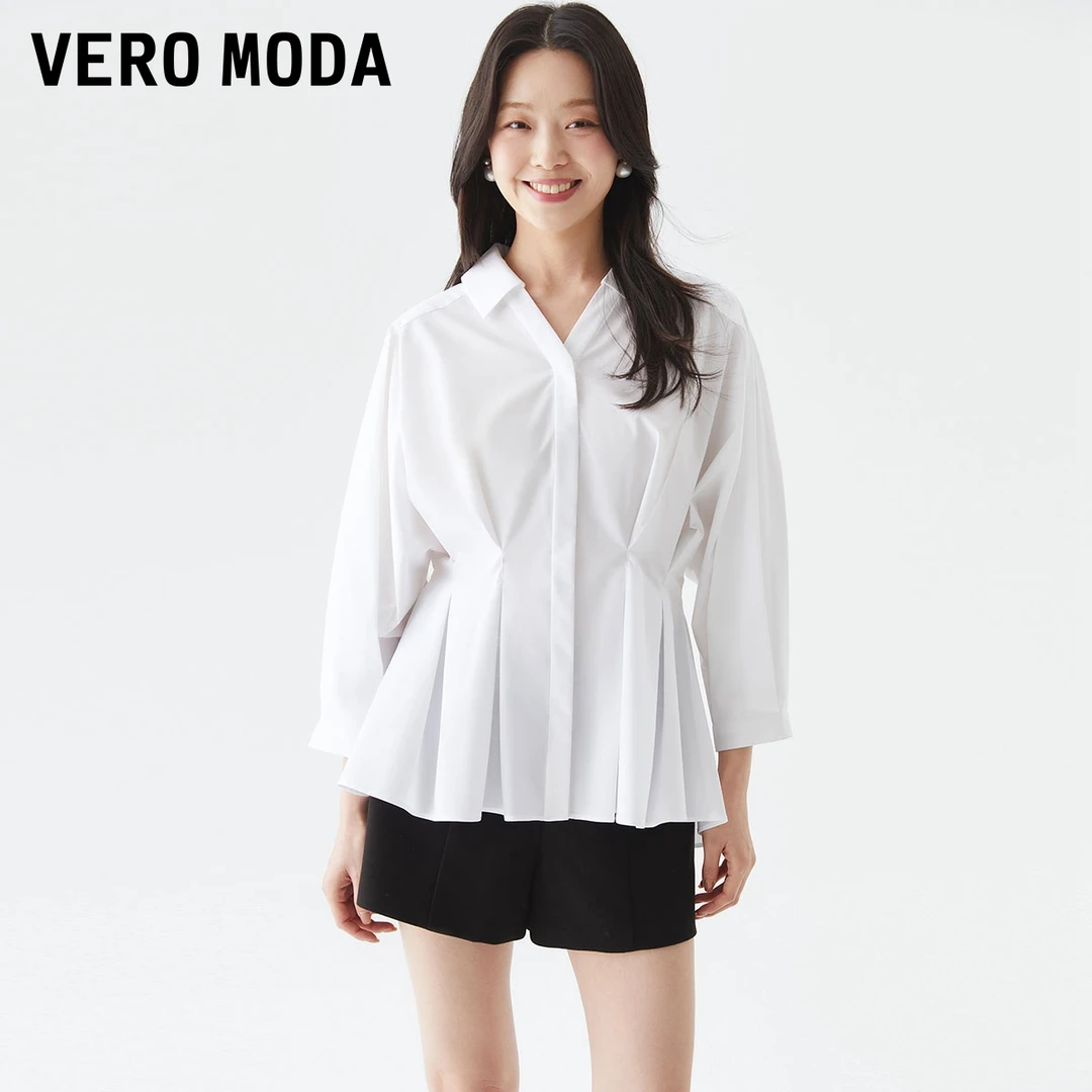 Vero Moda衬衫2025夏季新款优雅通勤收腰七分袖纯色小众上衣百搭