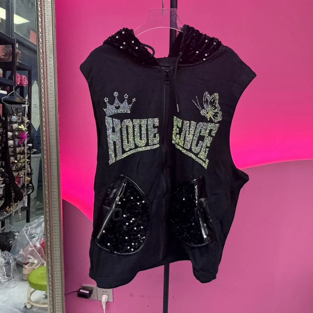 A81264 设计师香港潮牌高温烫钻加薄棉马夹