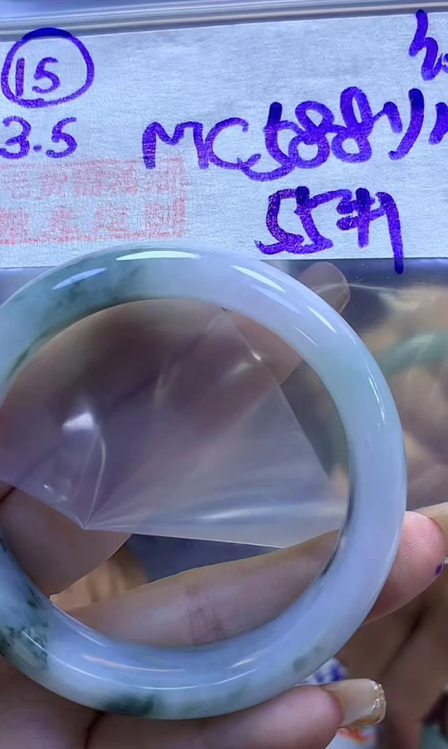 定制翡翠未镶嵌毛货需精细抛光15手镯纹55+588元+拍一发一