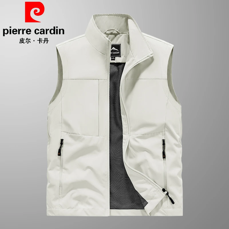 皮尔卡丹马甲男春秋款无袖工装多口袋宽松背心外穿薄马夹休闲马甲