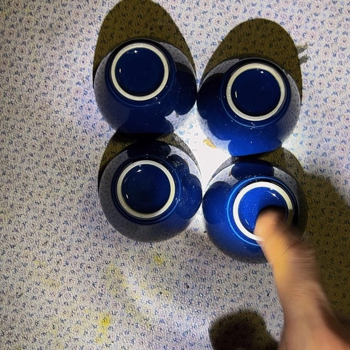 石材四个蓝色小碗一套