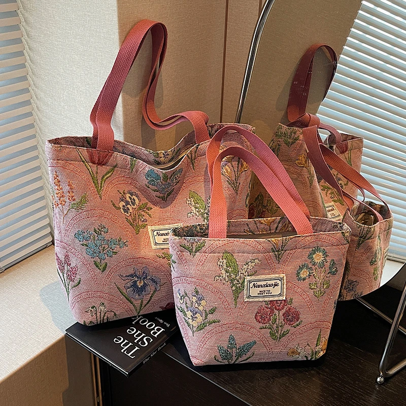 大容量碎花手提包包单肩包托特包帆布包便携式腋下包斜挎包水桶包