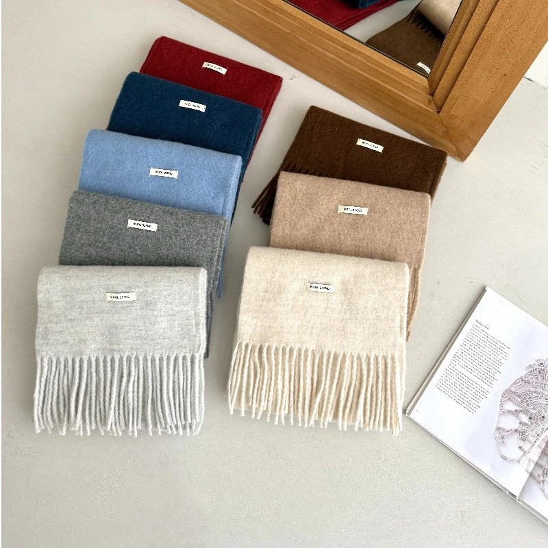 秋冬经典纯色含羊毛灰色流苏围巾百搭情侣款围脖纯色百搭气质围巾