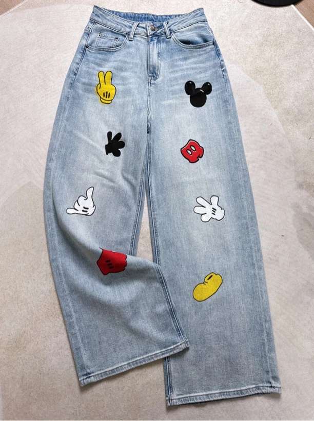 深圳南油【小蝎家】涂鸦彩色阔腿牛仔裤