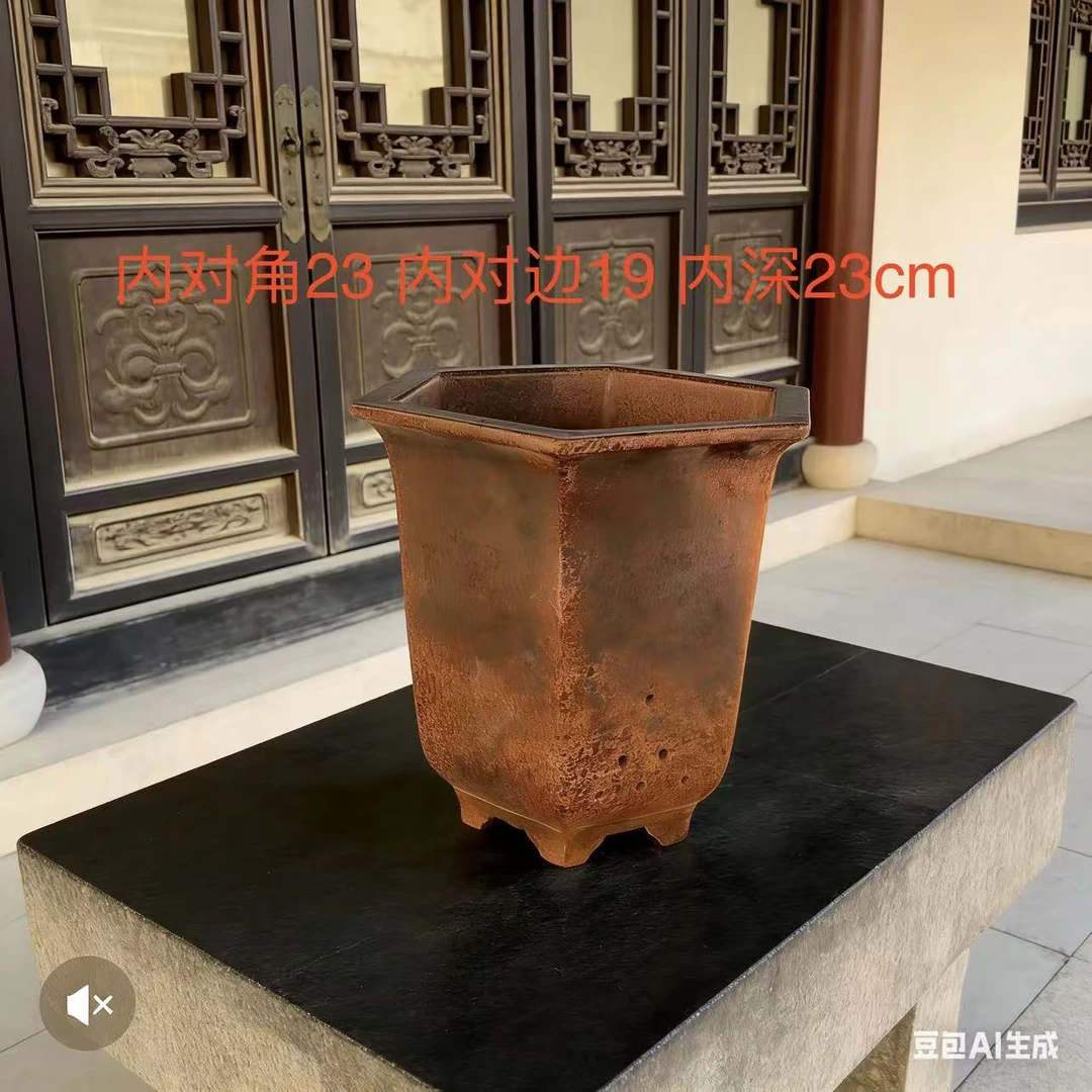 外贸高档柴烧六方花盆兰花花盆