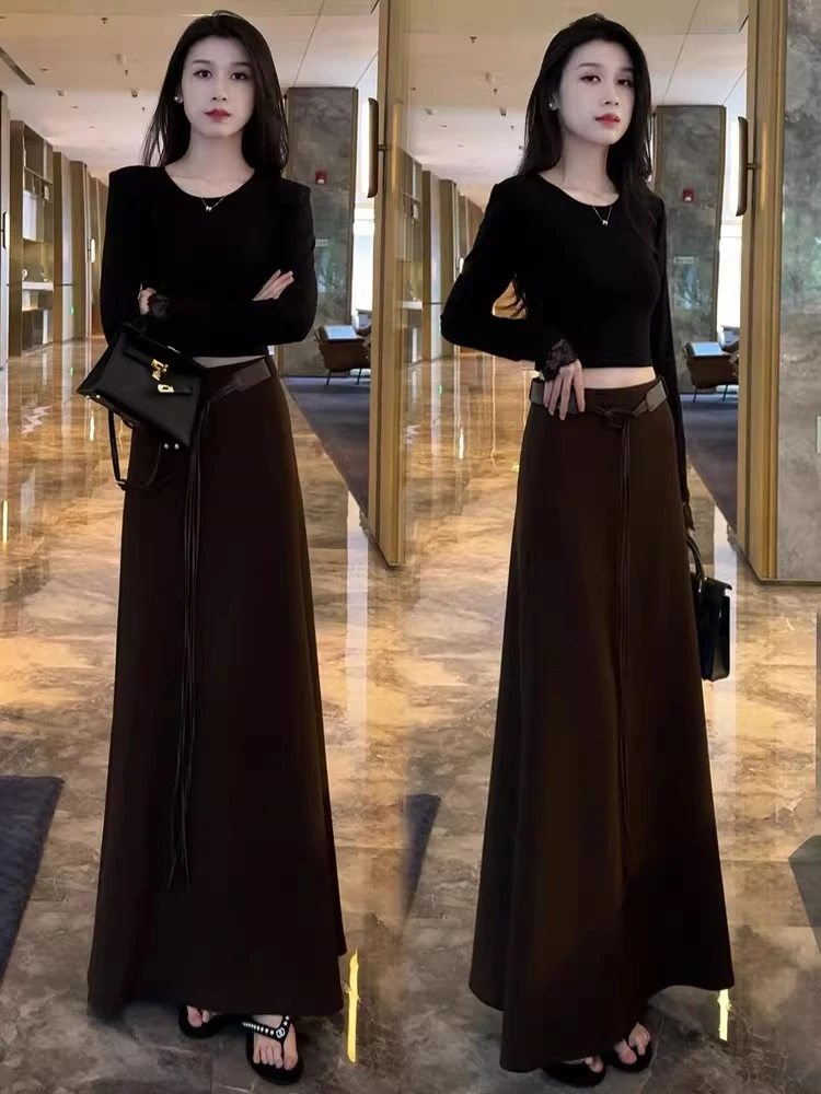 时尚套装裙女2025秋季新款时髦洋气长袖蕾丝镂空上衣半身裙两件套