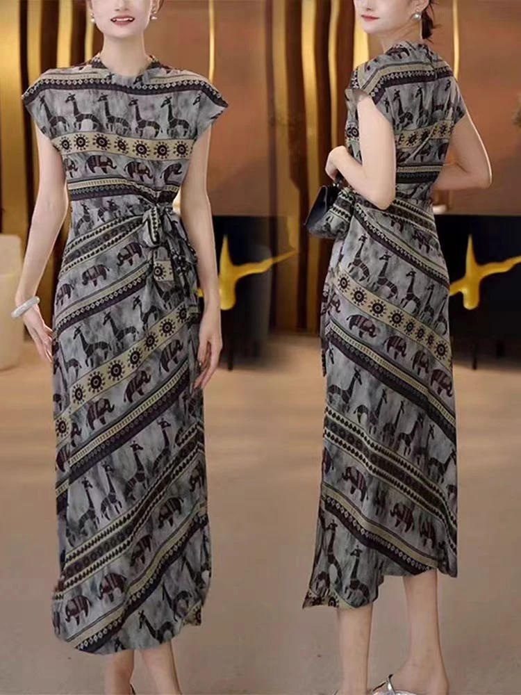 法式轻奢时尚气质设计感显瘦连衣裙女夏季新款细带收腰裙子5015