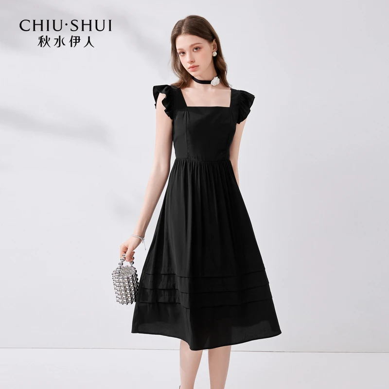 【赵老板】秋水伊人小清新方领连衣裙女飞飞袖中长裙624204A020566