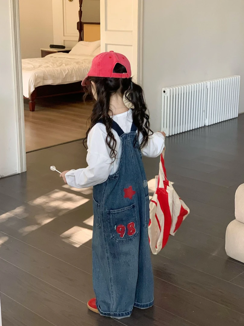 空空子.Studio【美式星星】2025洋气春装女童宝时髦牛仔背带裤套装