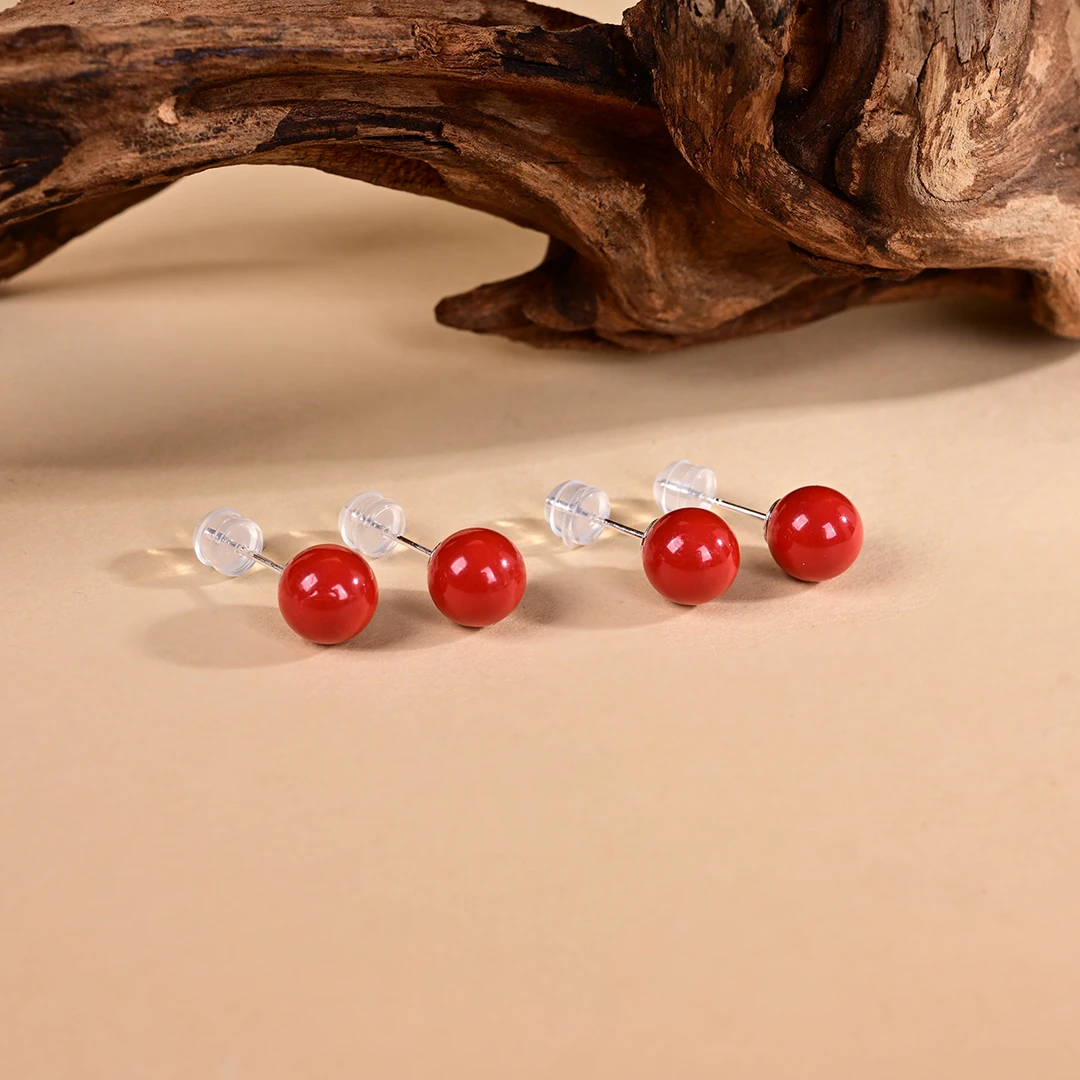 含辰砂工艺品13 V0713-朱砂耳钉-7.5mm多样性发一件（东哥）