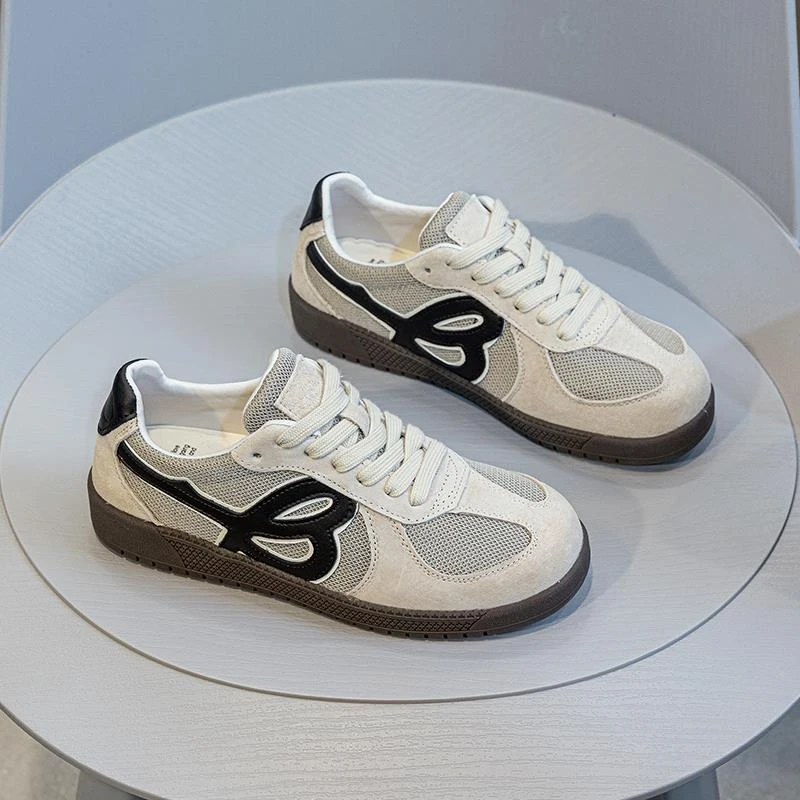 透气网纱德训鞋女平底2025夏季新款女鞋百搭小众真皮学生软底板鞋