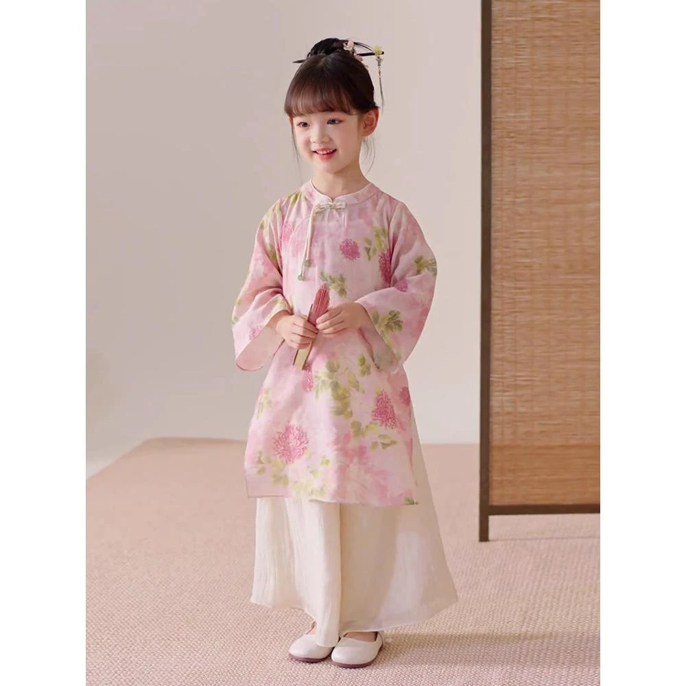 女童旗袍春秋2025新款洋气儿童秋季新中式套装复古国风汉服两件套