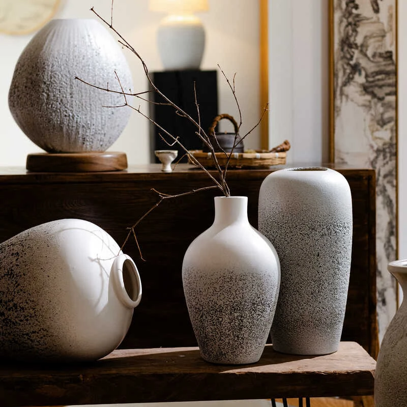 掬涵陶瓷花瓶轻奢高级感复古陶罐客厅插花装饰品民宿侘寂风摆件