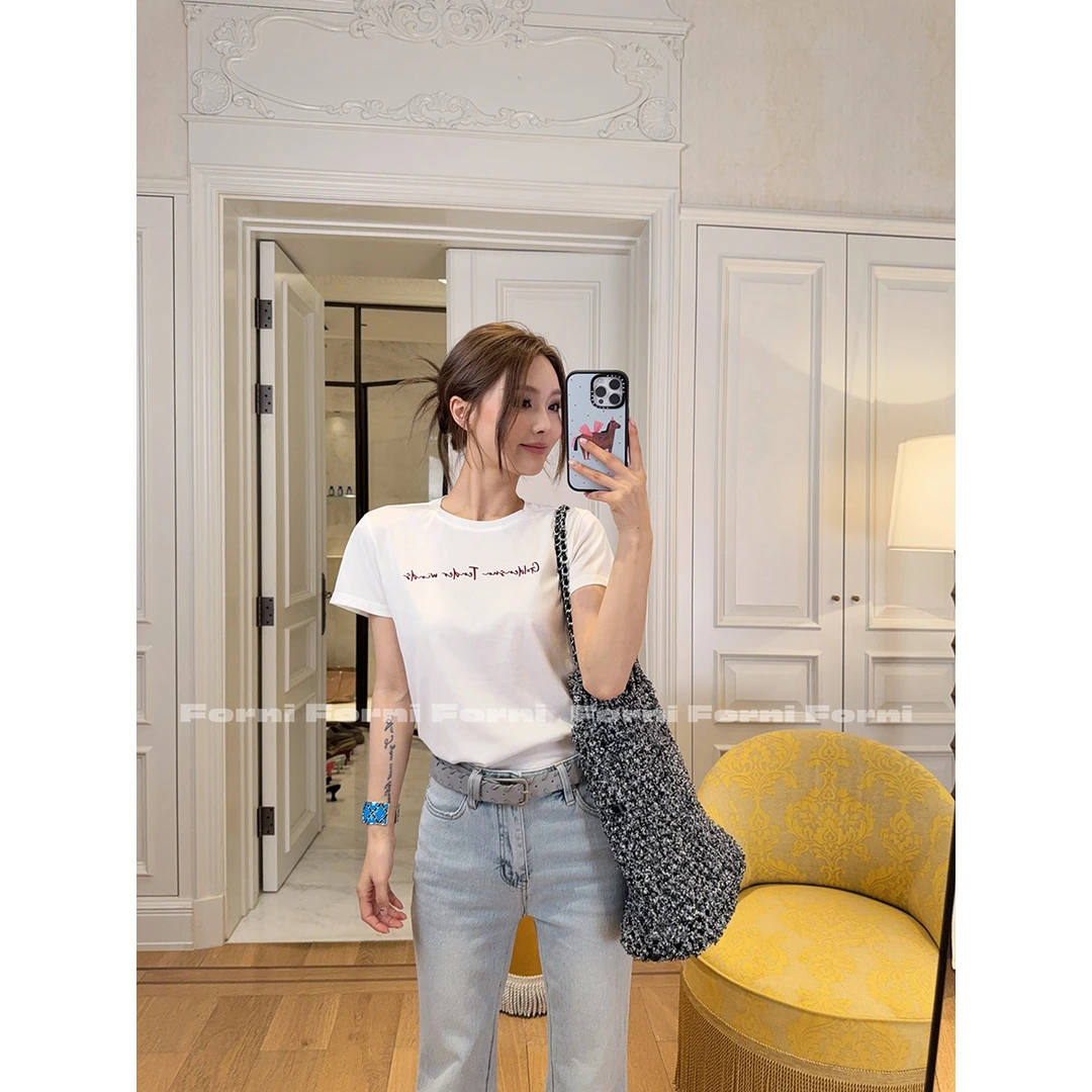 FORNI 懒懒Tee 美式复古极简系列撞色字母圆领正肩短袖T恤