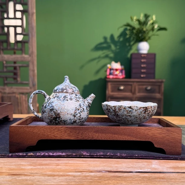 她山她海【栖月银蝶一壶一杯一茶台】华箐堂高温陶瓷手绘套组