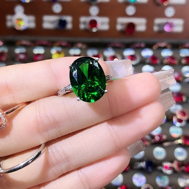 925银沙弗莱绿戒指