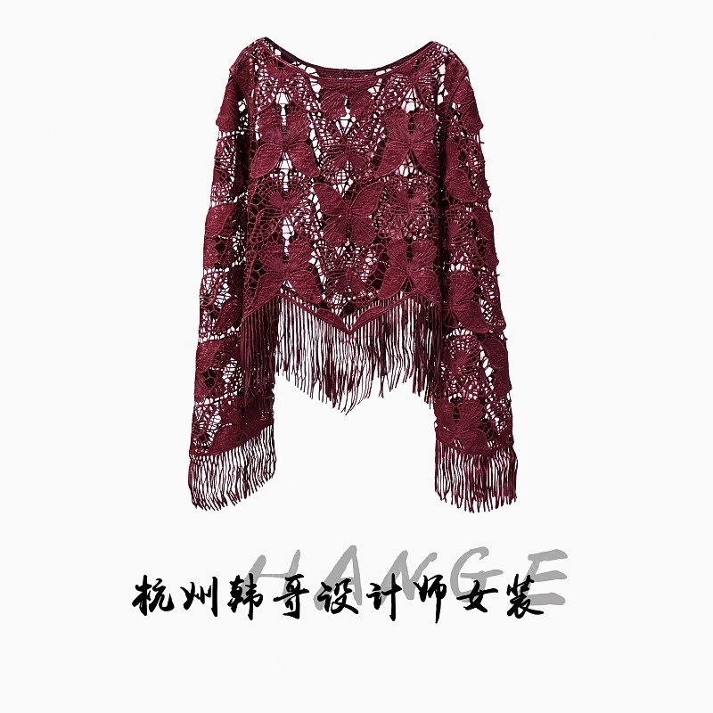【韩哥女装】2025秋季新品小众安可拉红蕾丝勾花镂空罩衫6911-E5
