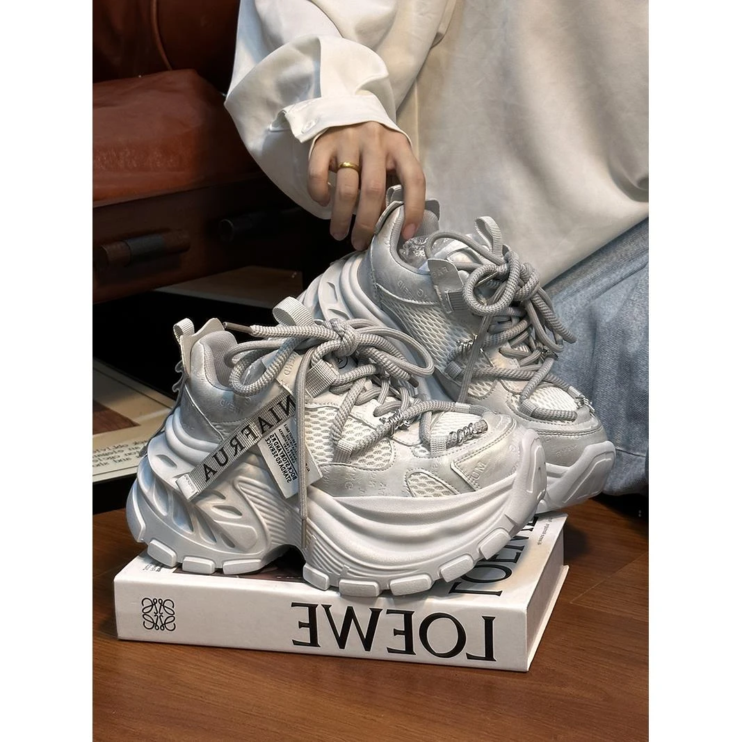 高级做旧擦色松糕厚底潮款老爹鞋女2025新款小个子增高休闲运动鞋