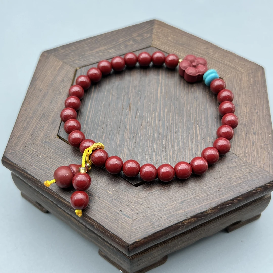 含辰砂工艺品ZA889-紫色雕刻花朵配葫芦提溜6mm手串