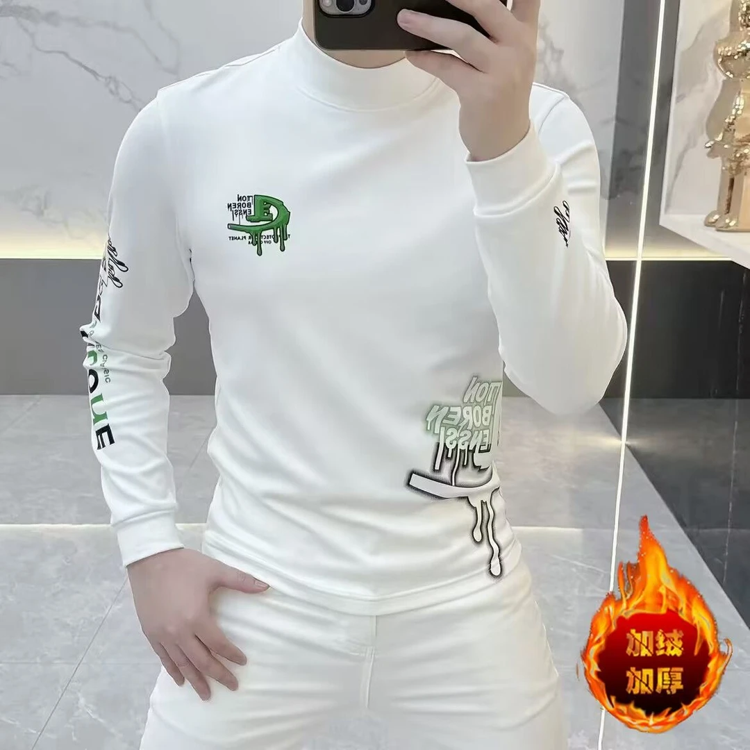 2025秋冬季新款男士刺绣高品质修身个性圆领休闲时尚百搭打底卫衣