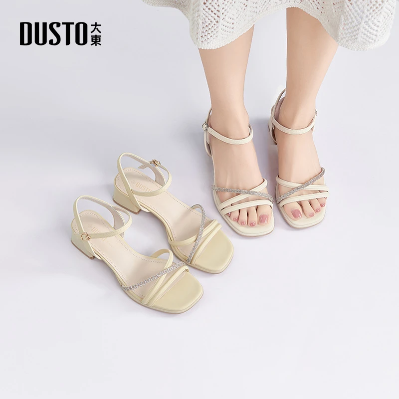 大东女鞋气质凉鞋2025夏季新款水钻法式简约风通勤配裙子高跟0020