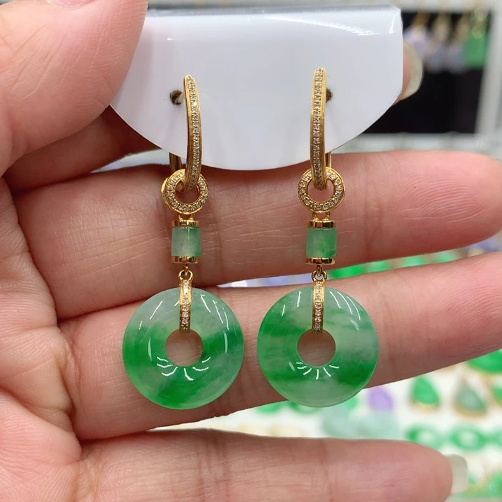 翡翠18K金镶嵌耳饰