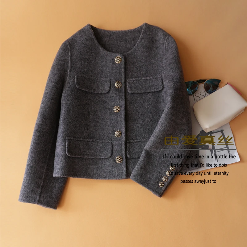 双面呢羊毛大衣女装冬季2025新款极简名媛气质显瘦浅紫色毛呢外套