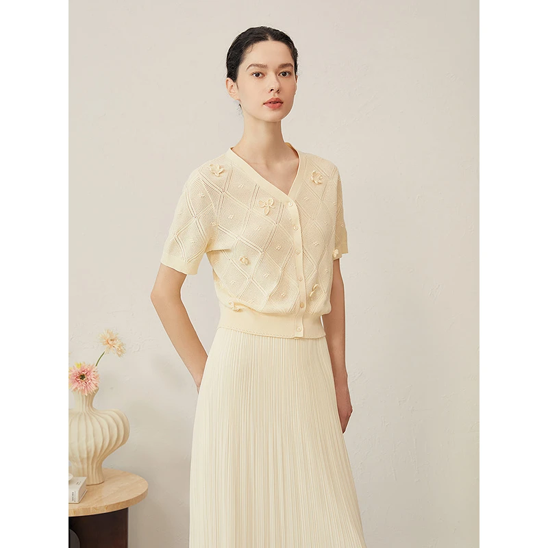 YINER音儿专选2025夏季波西米亚立体钩织花朵针织开衫8C65206606