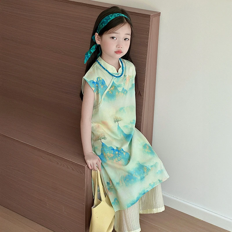 女童中国风旗袍套装夏季2025新款儿童古风套装夏装小女孩洋气穿搭