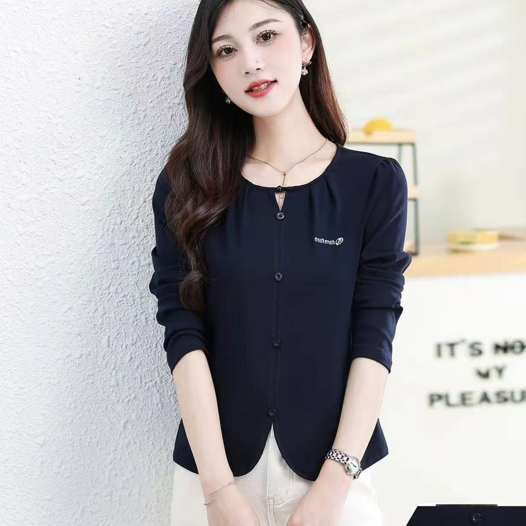 纯色百搭修身衬衫长袖上衣简约时尚